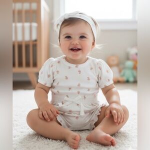 Rachel Zoe White and Pink Baby Romper with matching headband